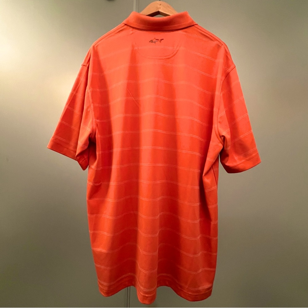 Greg Norman Men’s Logo Play Dry Shark Golf Shirt Orange White Stripe Size XL - Picture 2 of 6